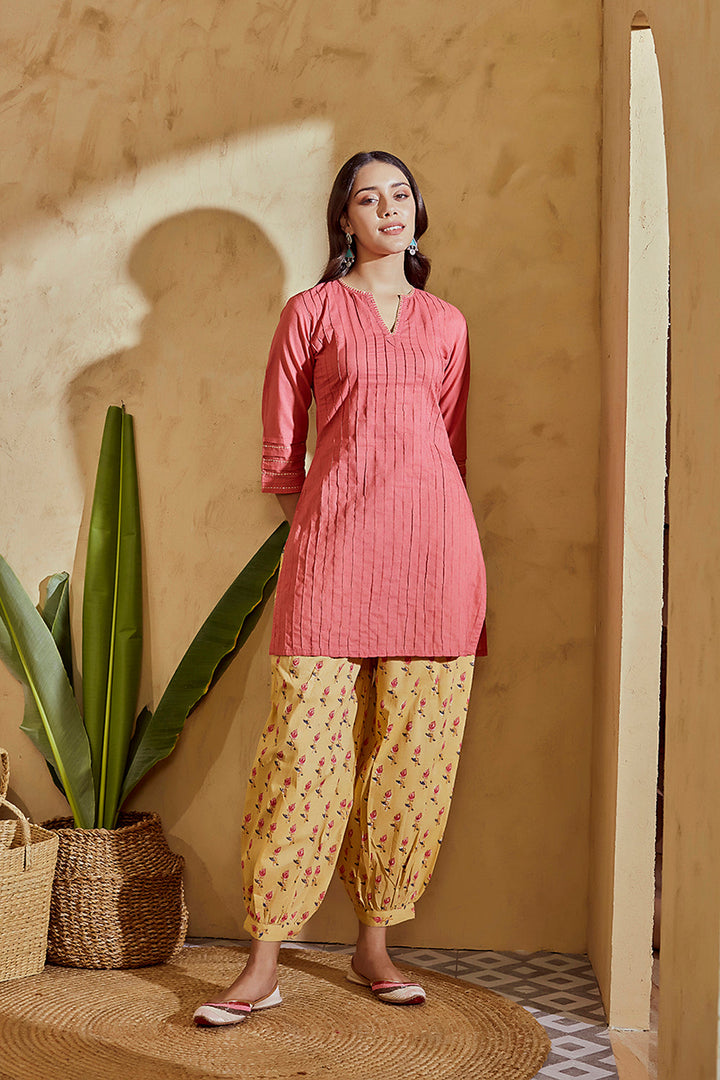 Blush Pink Pintuck Pleated Short Kurta