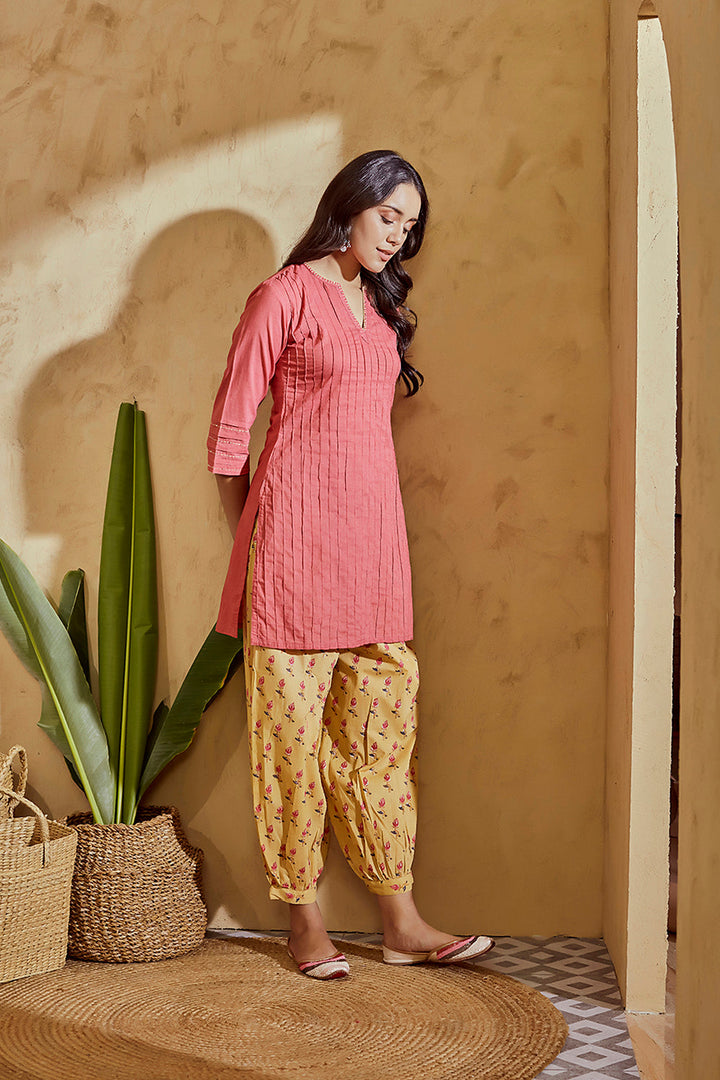 Blush Pink Pintuck Pleated Short Kurta