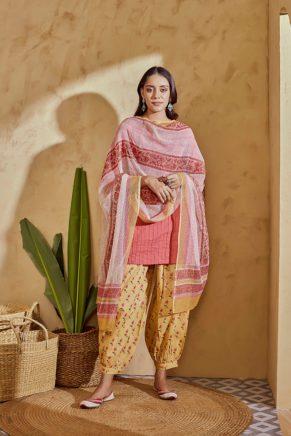 Blush Pink Pintuck Pleated Short Kurta