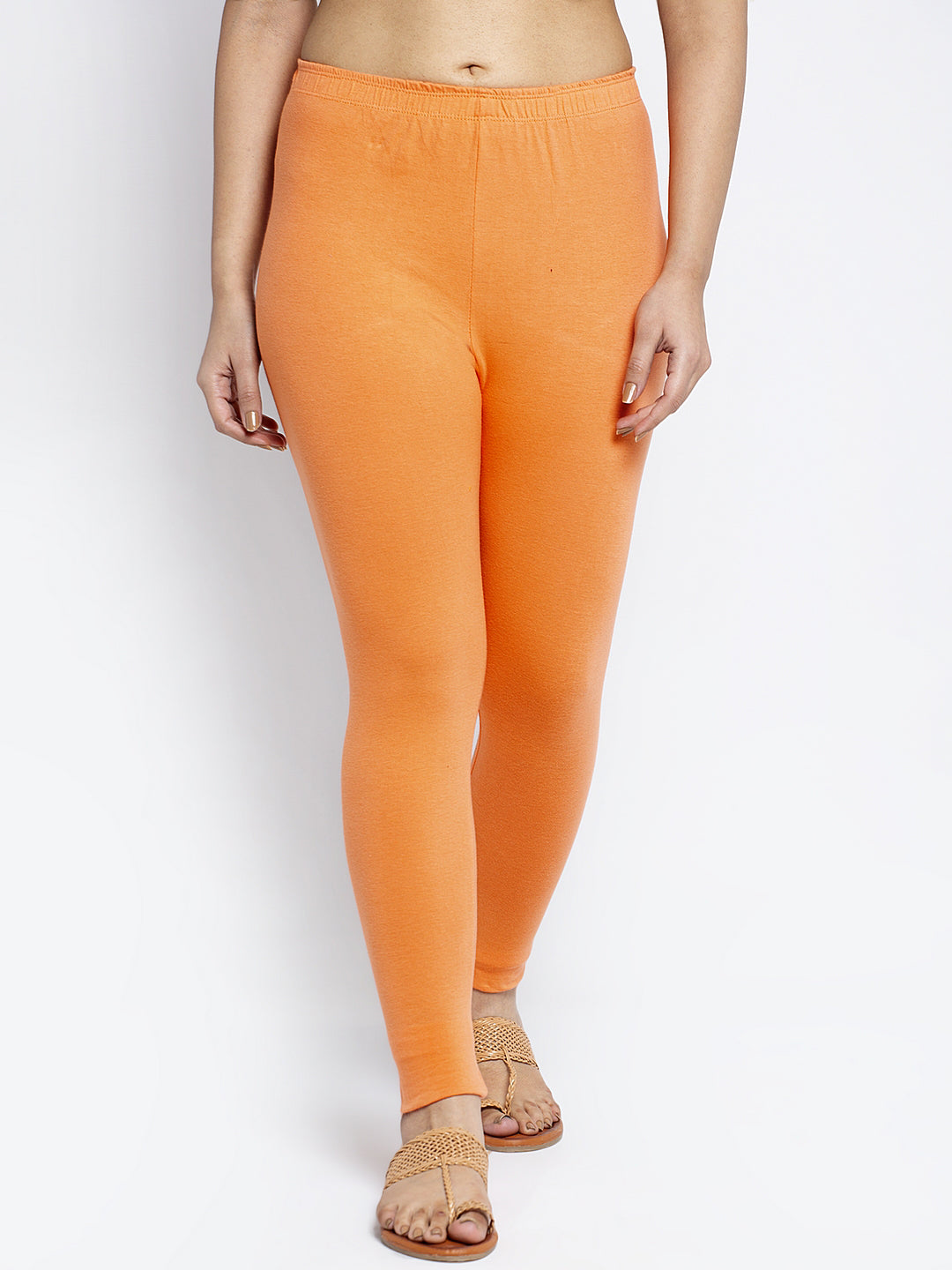 Tango Orange Modern Lycra Solid Leggings