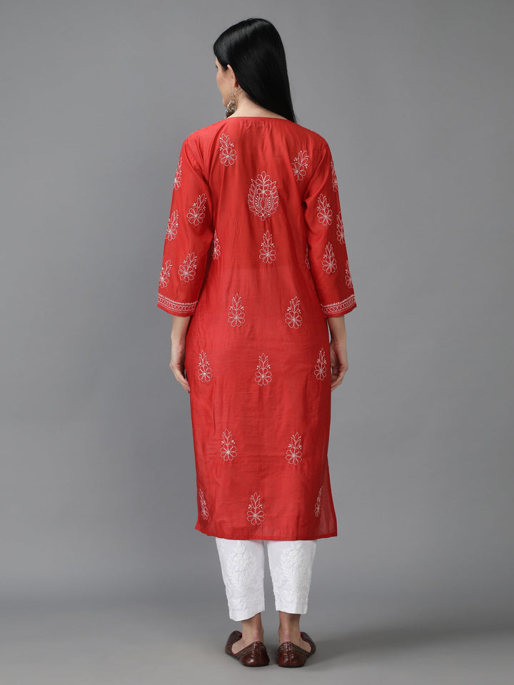 Tart-Red-Chanderi-Kurta-in-White-Threadwork
