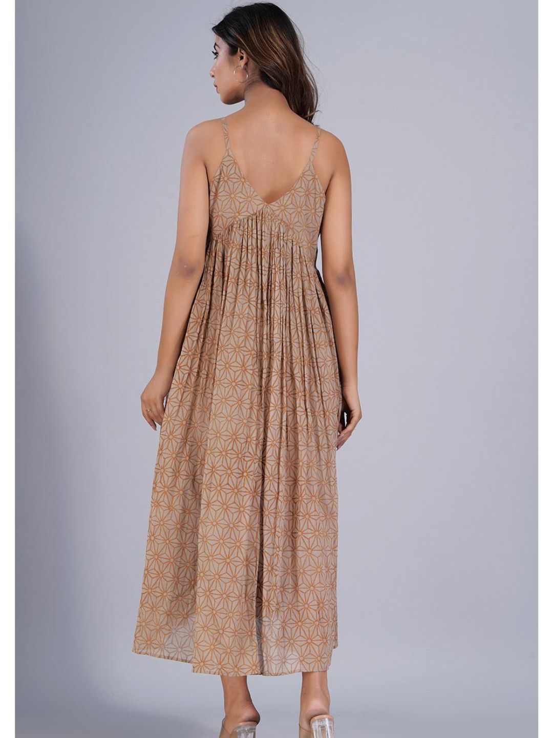 Taupe Abstract Print Strappy Maxi Dress