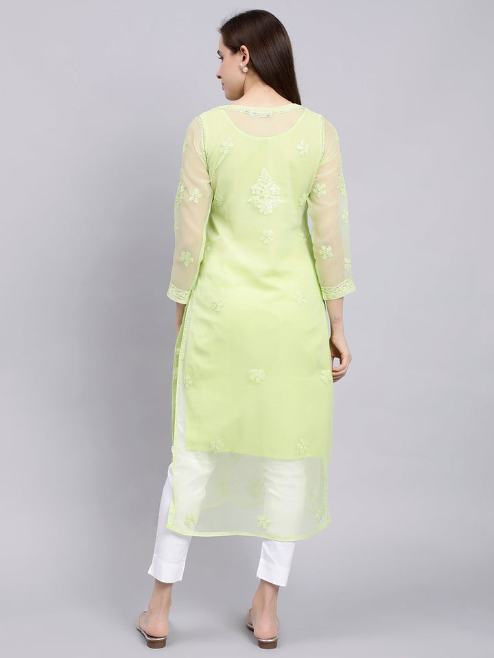 Tea Green Georgette Chikankari Kurti with Slip