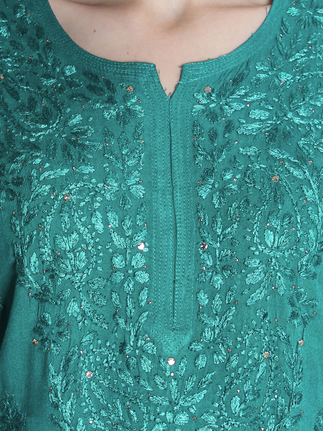 Teal-Cotton-Chikankari-Muqaish-Straight-Kurta