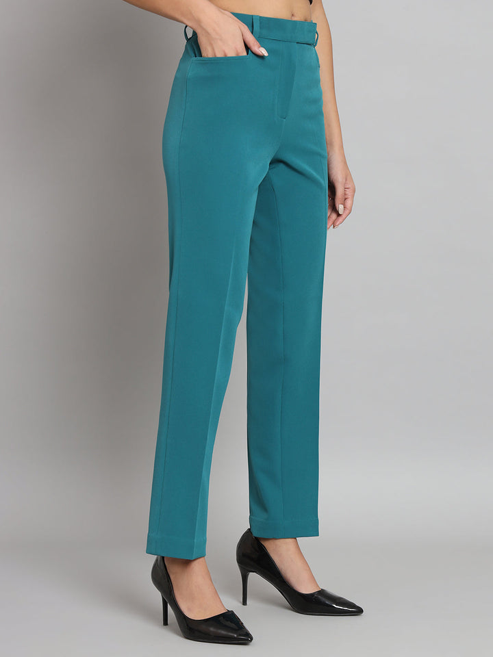 Teal Green Notch Collar Stretch Pant Suit