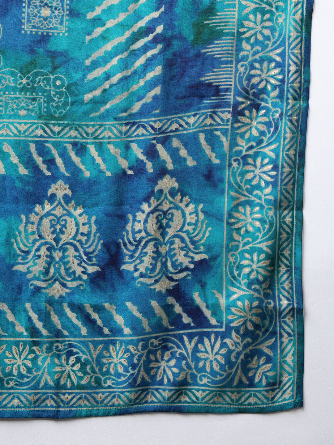 ZERESOUQ-Teal-Polyester-Ethnic-Motifs-Printed-Flared-Kurta-Trouser-With-Dupatta