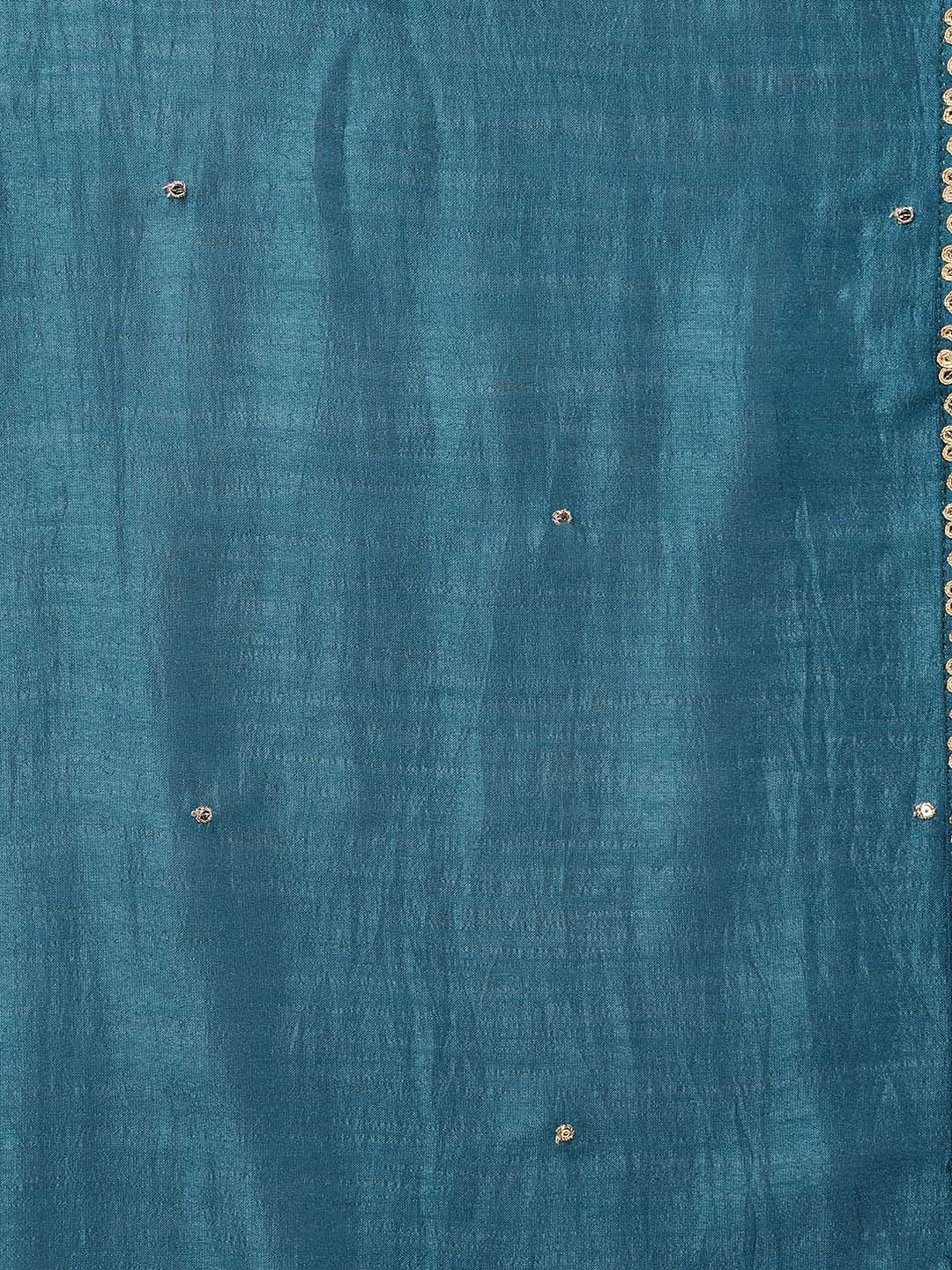 ZERESOUQ-Teal-Silk-Blend-Solid-Embroidered-Straight-Kurta-Trouser-With-Dupatta