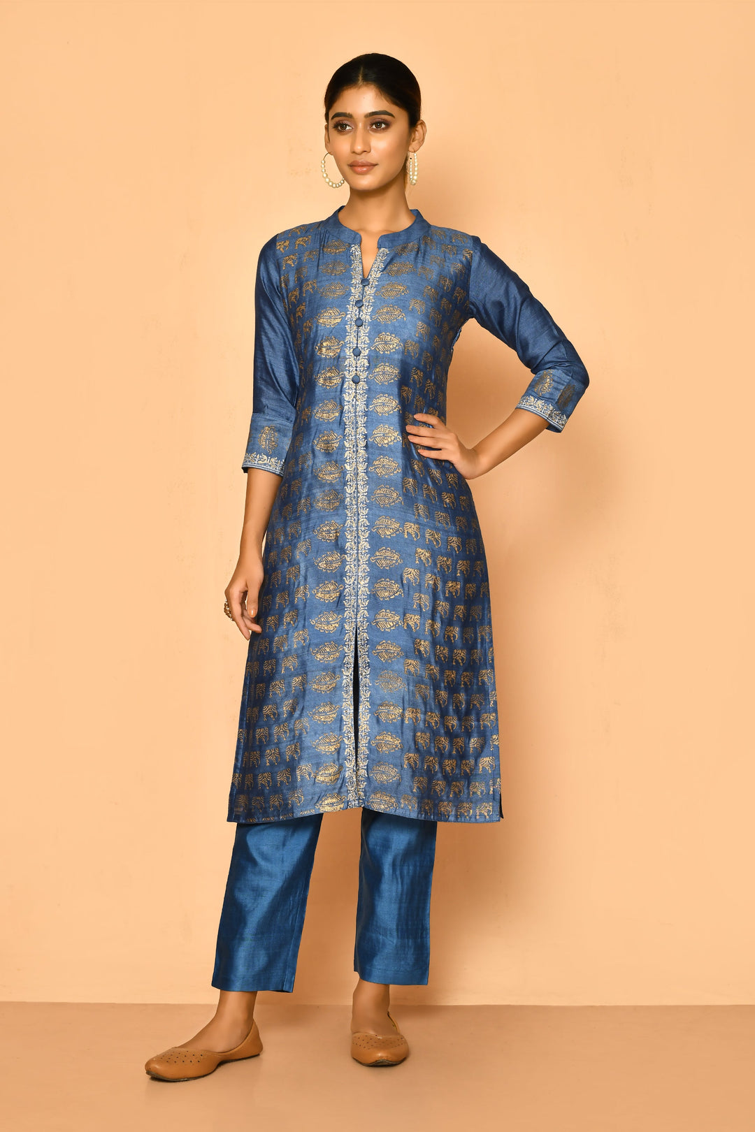 ZERESOUQ-Topaz-Peacock-Blue-Handloom-Cotton-Silk-Kurta-Set