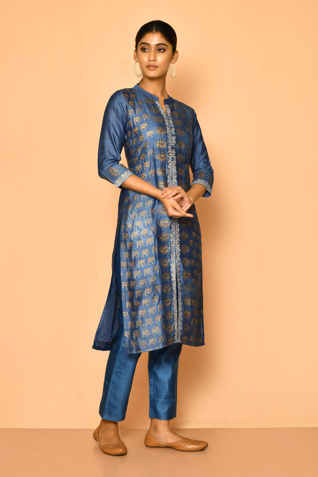 ZERESOUQ-Topaz-Peacock-Blue-Handloom-Cotton-Silk-Kurta-Set