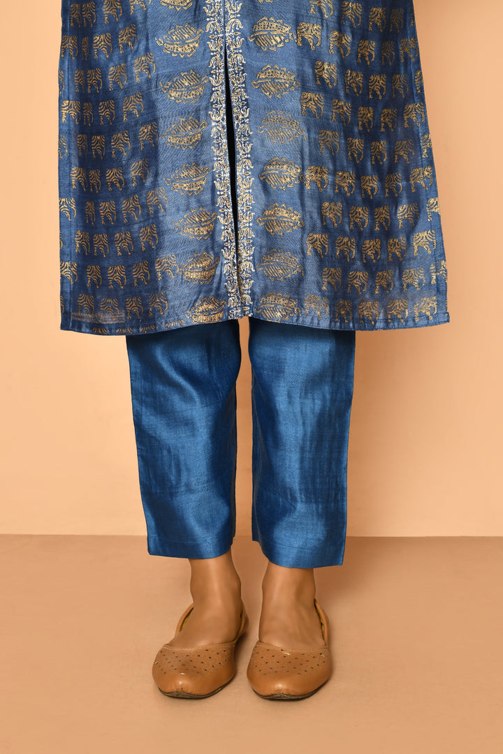 ZERESOUQ-Topaz-Peacock-Blue-Handloom-Cotton-Silk-Kurta-Set