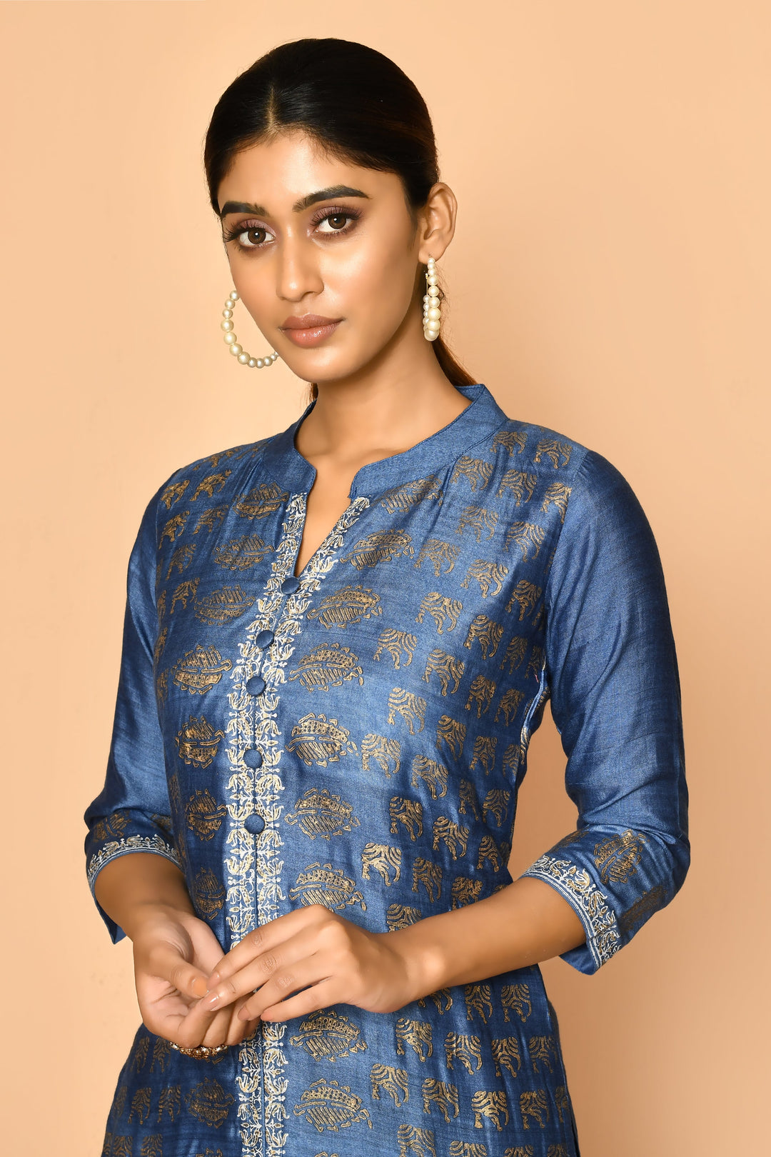 ZERESOUQ-Topaz-Peacock-Blue-Handloom-Cotton-Silk-Kurta-Set