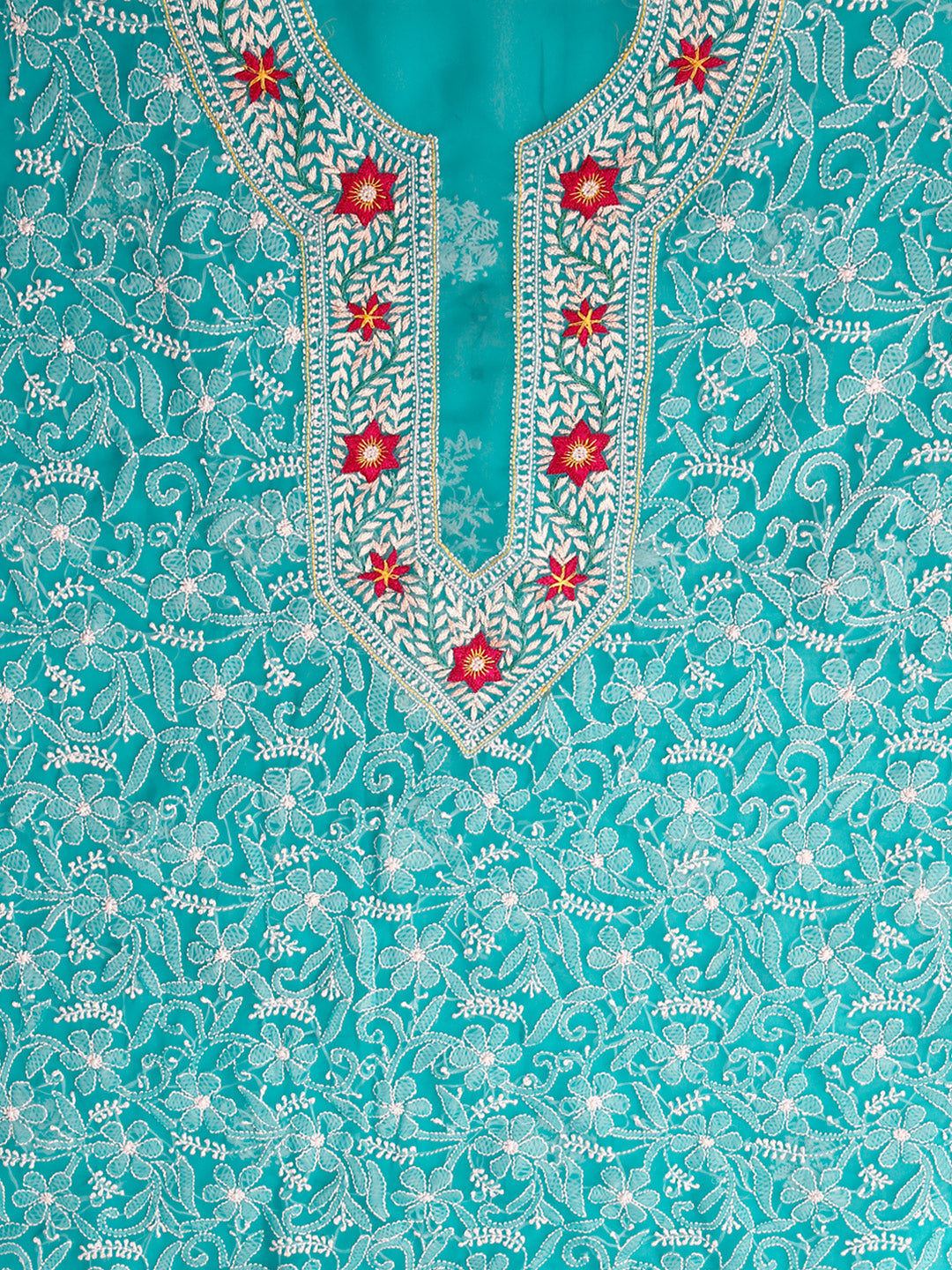 Turquoise Blue Chikankari Unstitched Dress Material