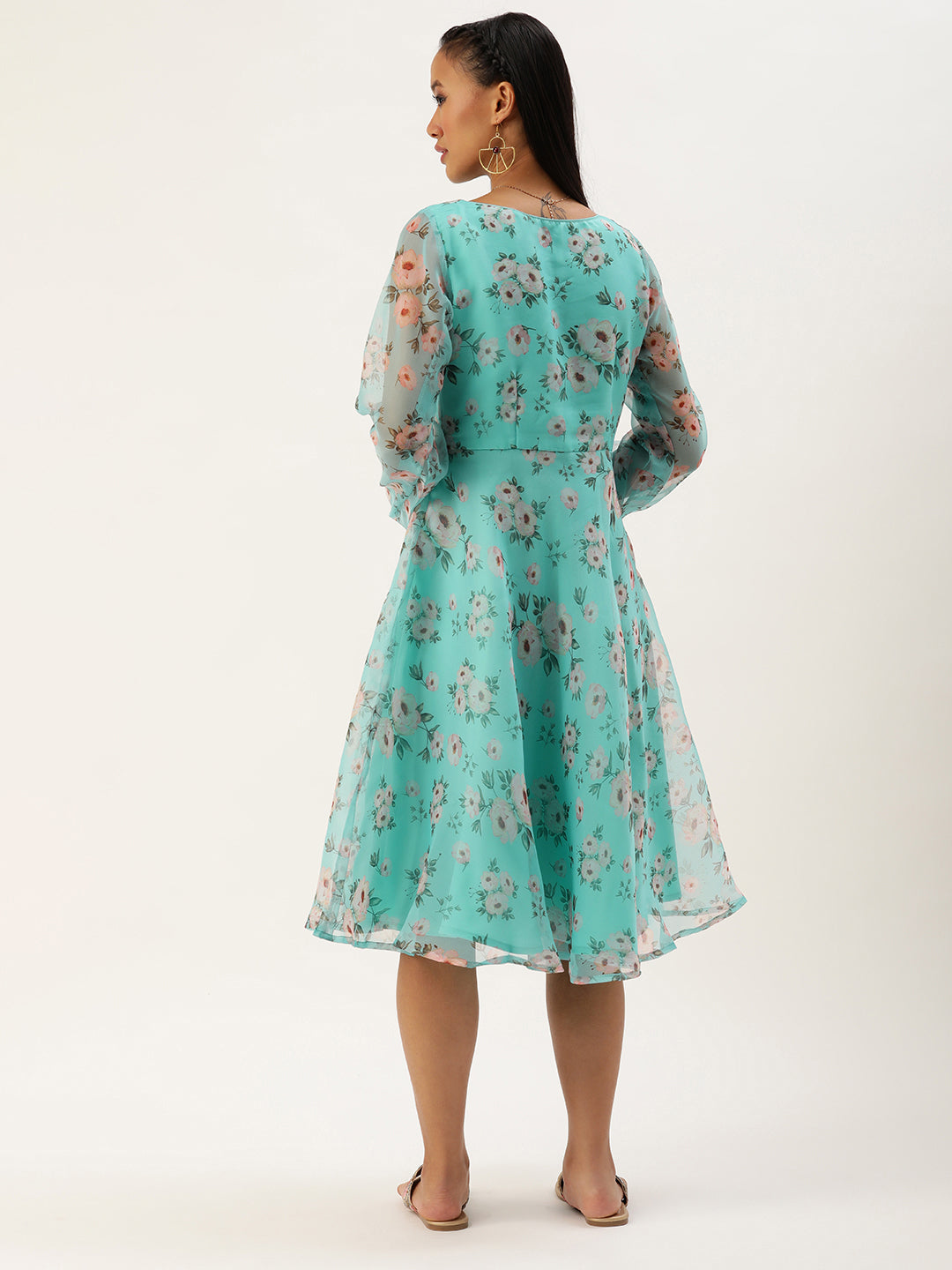 Turquoise Blue Digital Printed Organza Dress