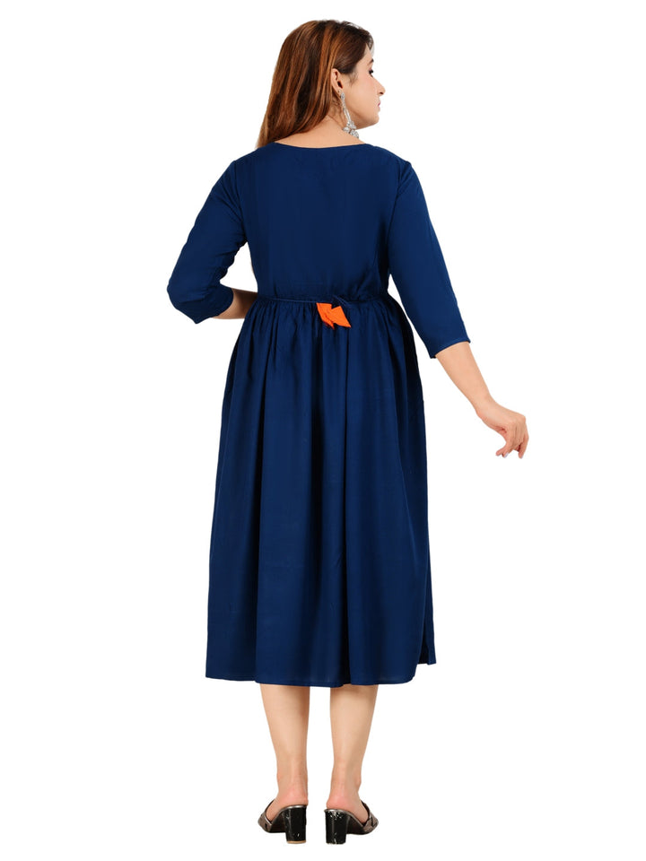 Turquoise Embroidered A-Line Dress