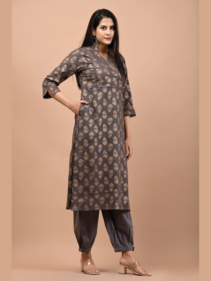 Charcoal-Grey-Prints-Kurta-ZereK003