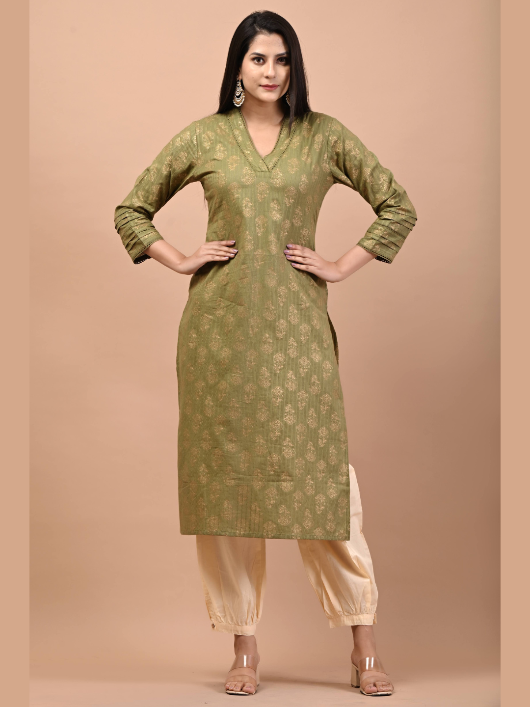 Olive-Gold-Prints-Kurta-ZereK002