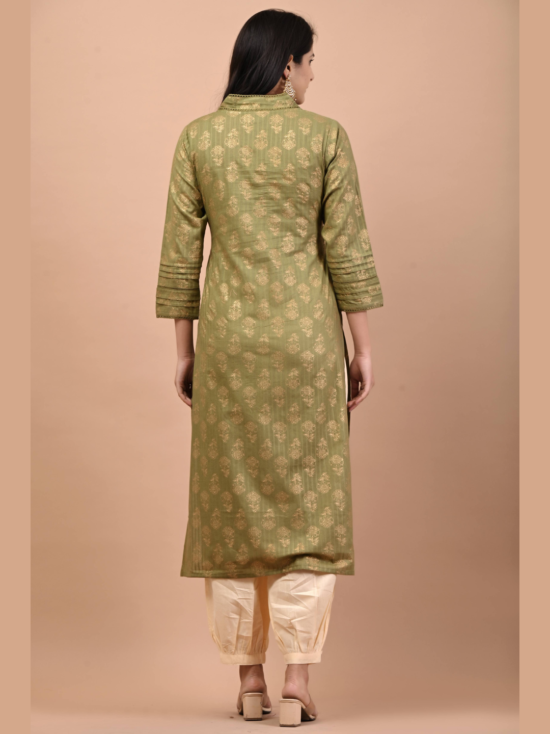 Olive-Gold-Prints-Kurta-ZereK002