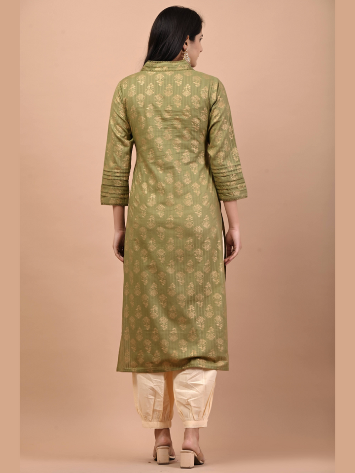 Olive-Gold-Prints-Kurta-ZereK002