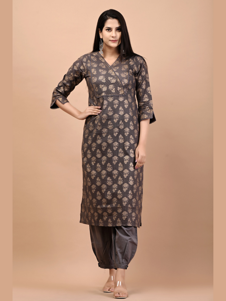 Charcoal-Grey-Prints-Kurta-ZereK003