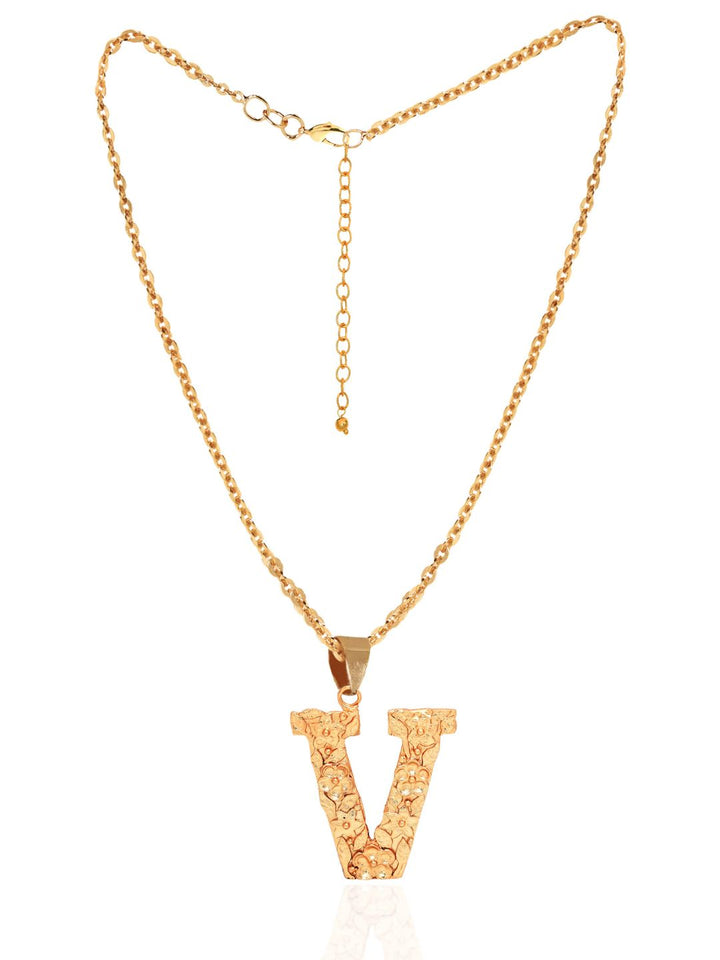 V-Initial Brass & 20 KT Gold Plated Pendant