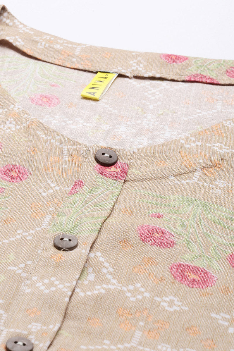 ZERESOUQ-Taupe-Cotton-Floral-Printed-Maxi-Shirt-Dress