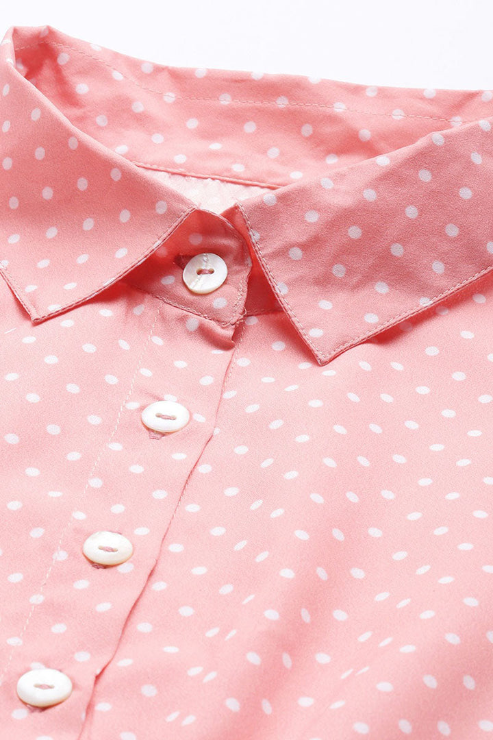 Pink Crepe Polka Dots Printed Mini Dress