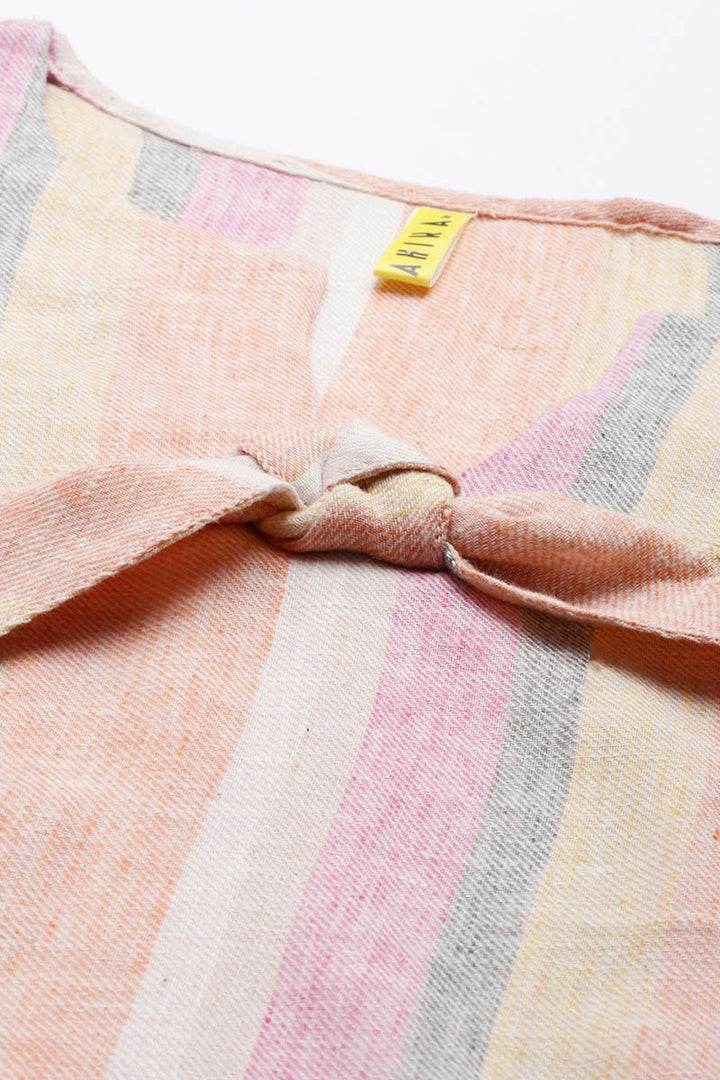 ZERESOUQ-Dominating-Peach-Cotton-Blend-Striped-Printed-Dress