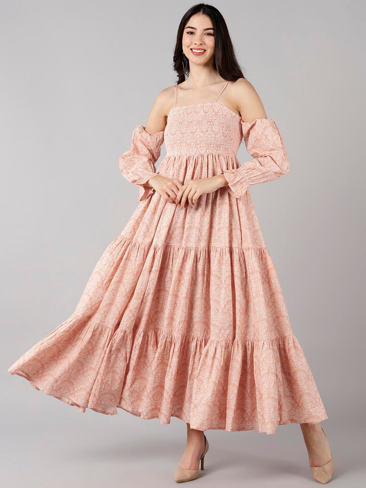ZERESOUQ-Peach-Cotton-Floral-Print-Strappy-Cold-Shoulder-Maxi-Dress