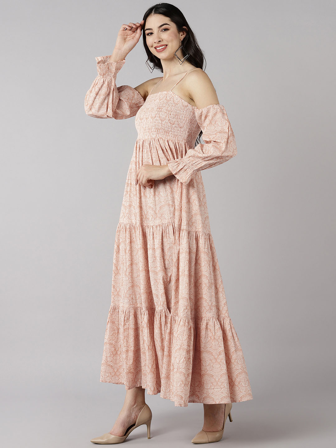 ZERESOUQ-Peach-Cotton-Floral-Print-Strappy-Cold-Shoulder-Maxi-Dress