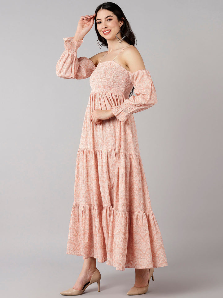 ZERESOUQ-Peach-Cotton-Floral-Print-Strappy-Cold-Shoulder-Maxi-Dress