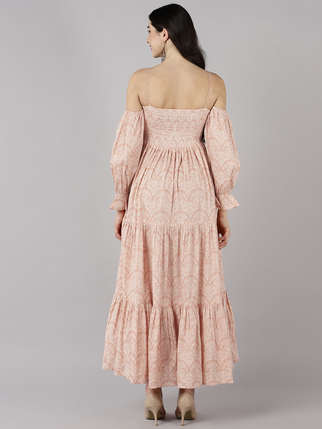 ZERESOUQ-Peach-Cotton-Floral-Print-Strappy-Cold-Shoulder-Maxi-Dress