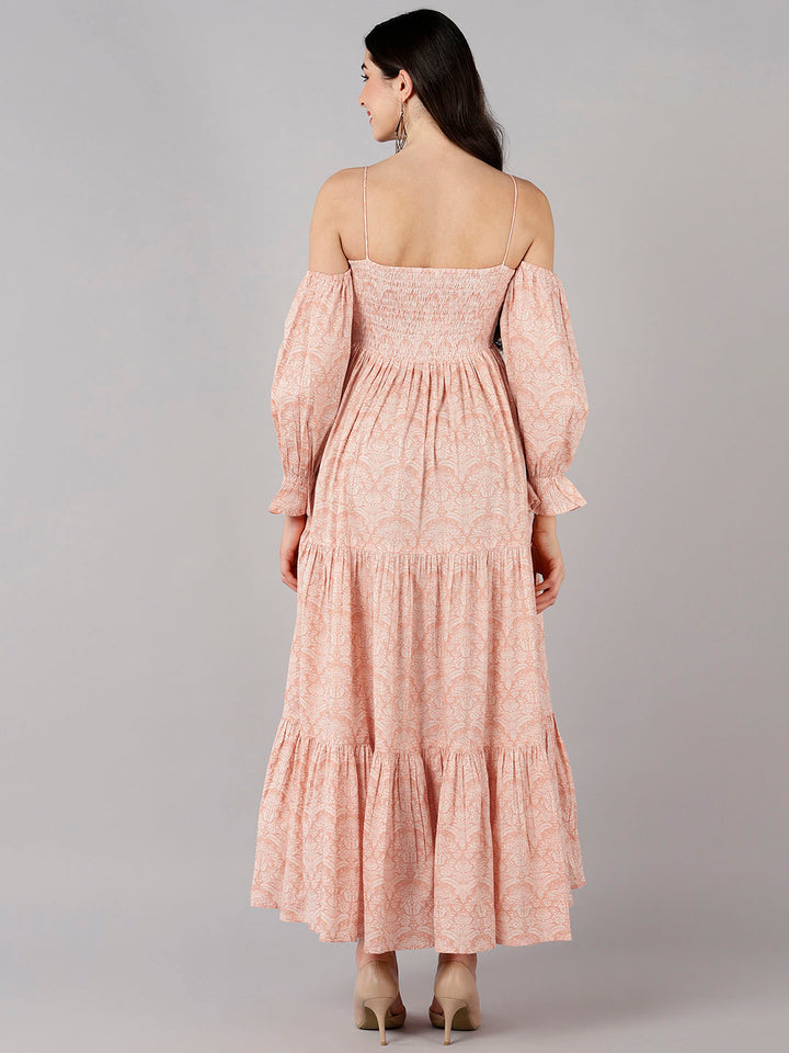 ZERESOUQ-Peach-Cotton-Floral-Print-Strappy-Cold-Shoulder-Maxi-Dress