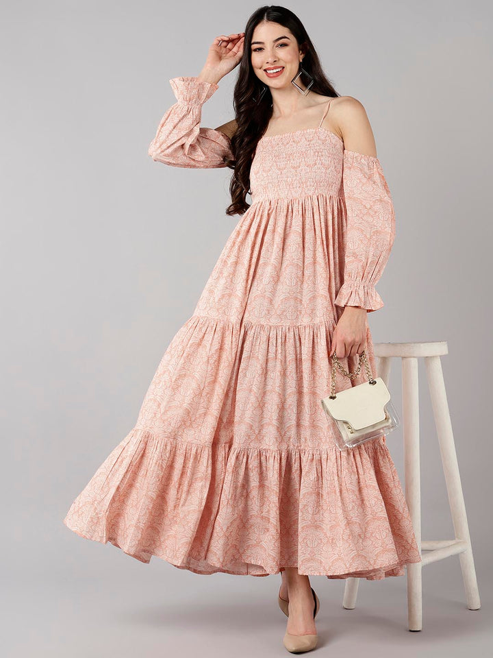 ZERESOUQ-Peach-Cotton-Floral-Print-Strappy-Cold-Shoulder-Maxi-Dress