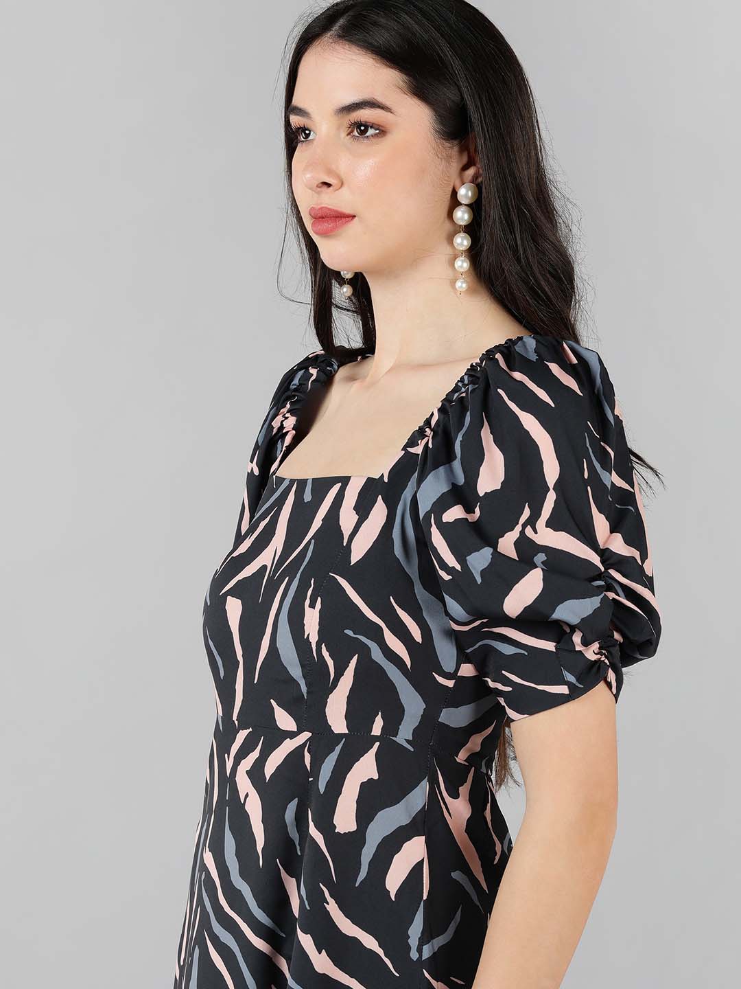 ZERESOUQ-Black-Polyester-Multicolor-Abstract-Zebra-Print-Dress