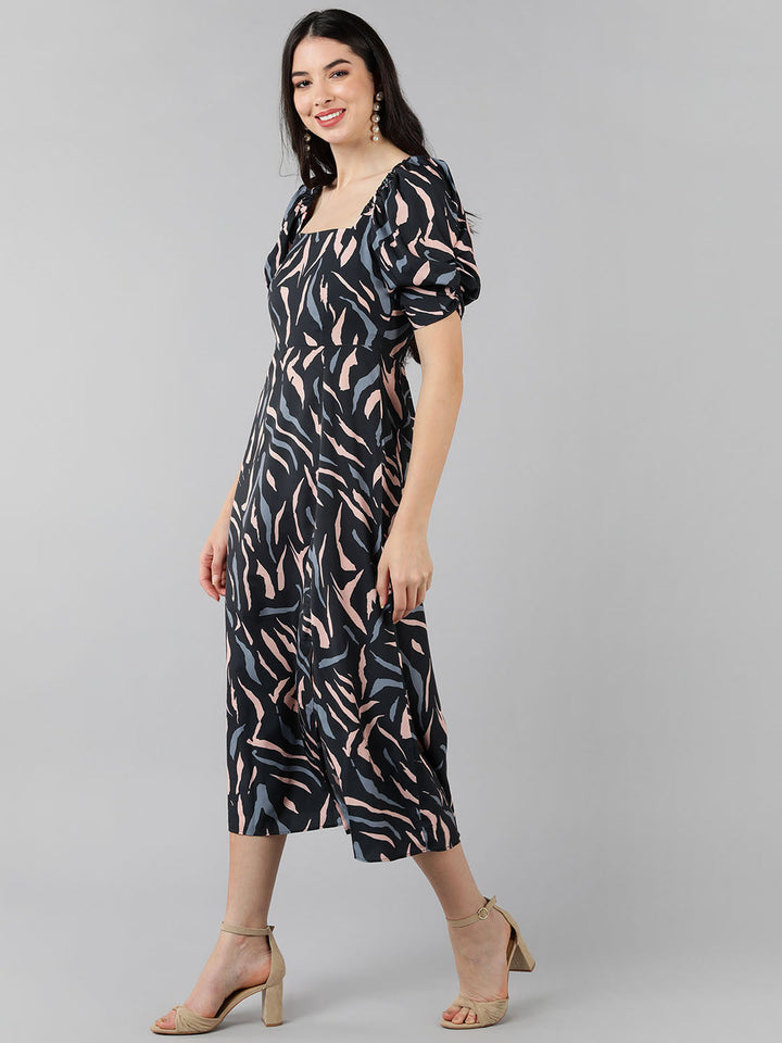 ZERESOUQ-Black-Polyester-Multicolor-Abstract-Zebra-Print-Dress