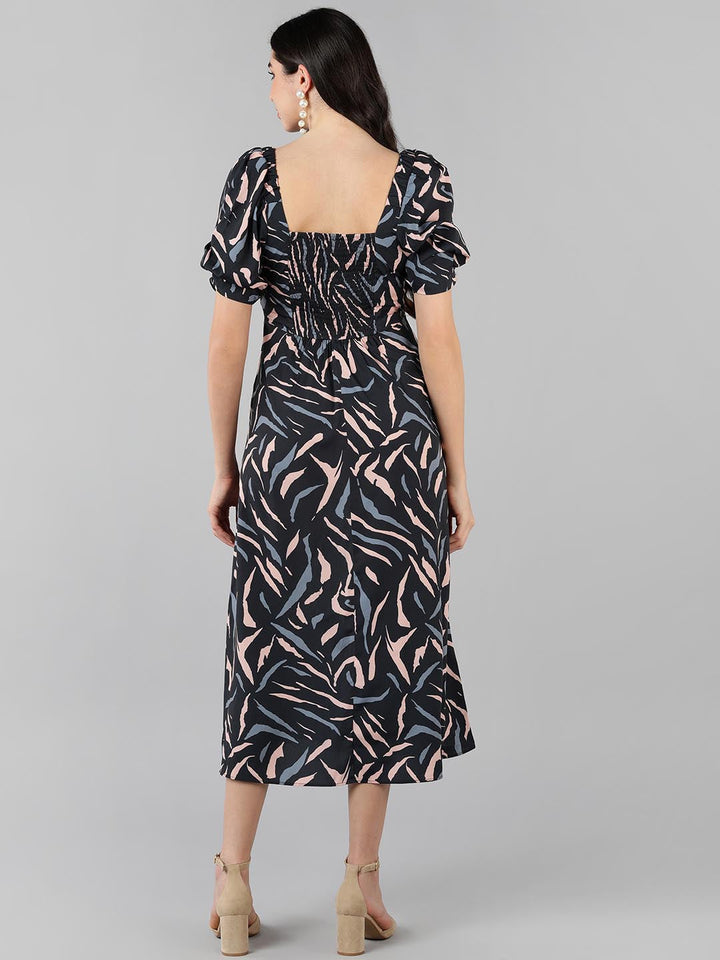 ZERESOUQ-Black-Polyester-Multicolor-Abstract-Zebra-Print-Dress