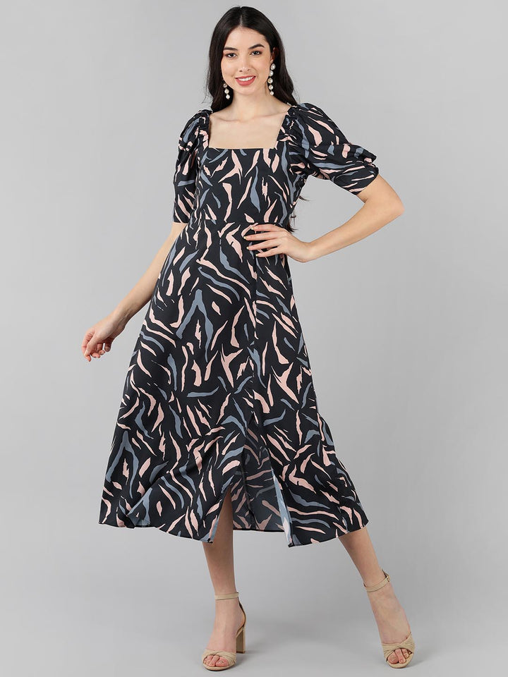 ZERESOUQ-Black-Polyester-Multicolor-Abstract-Zebra-Print-Dress