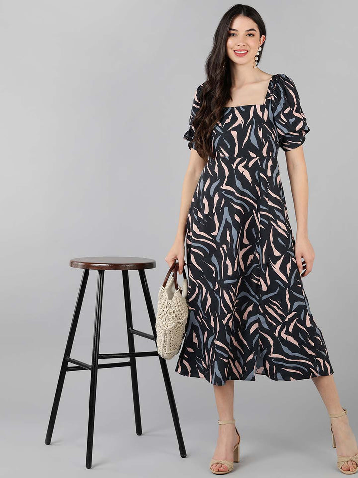 ZERESOUQ-Black-Polyester-Multicolor-Abstract-Zebra-Print-Dress