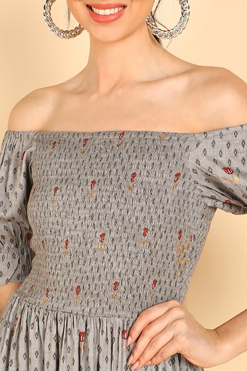 ZERESOUQ-Taupe-Cotton-Off-Shoulder-Dress-with-Left-Leg-Slit