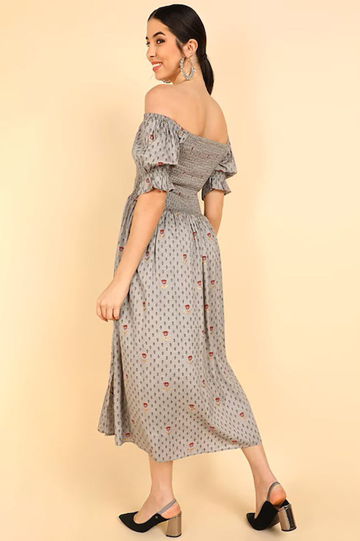 ZERESOUQ-Taupe-Cotton-Off-Shoulder-Dress-with-Left-Leg-Slit