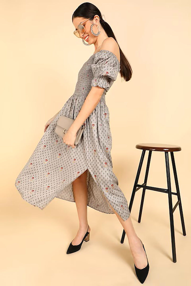 ZERESOUQ-Taupe-Cotton-Off-Shoulder-Dress-with-Left-Leg-Slit