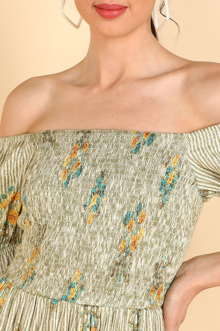 ZERESOUQ-Cream-Cotton-Off-Shoulder-Dress-with-Left-Leg-Slit