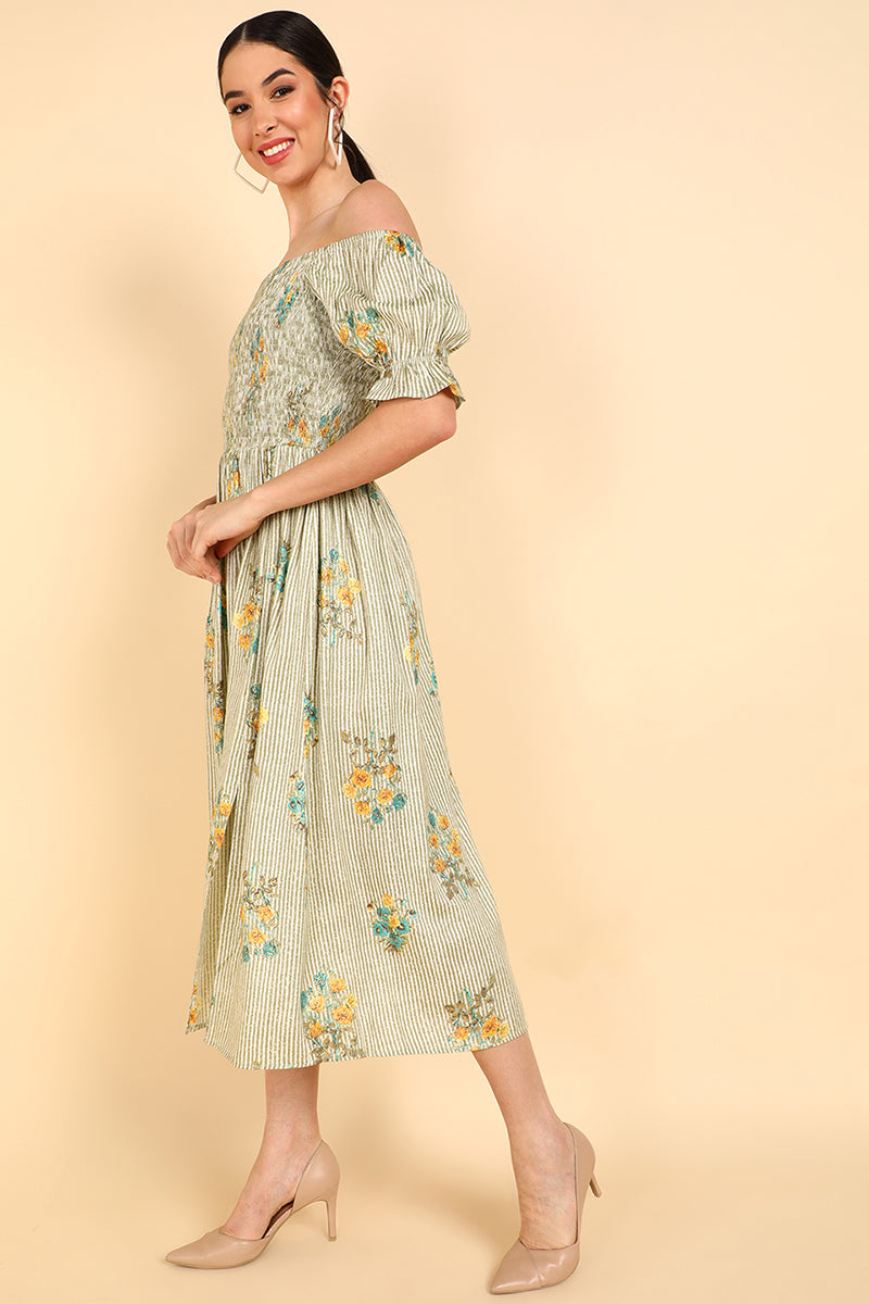 ZERESOUQ-Cream-Cotton-Off-Shoulder-Dress-with-Left-Leg-Slit