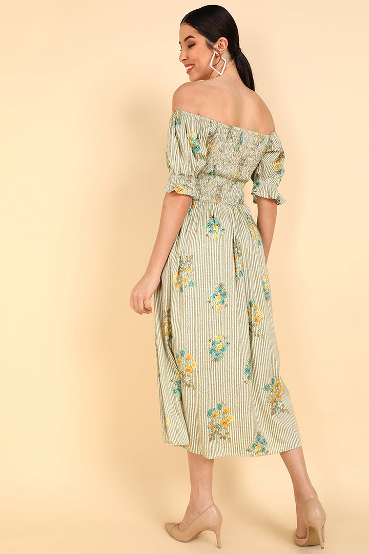 ZERESOUQ-Cream-Cotton-Off-Shoulder-Dress-with-Left-Leg-Slit