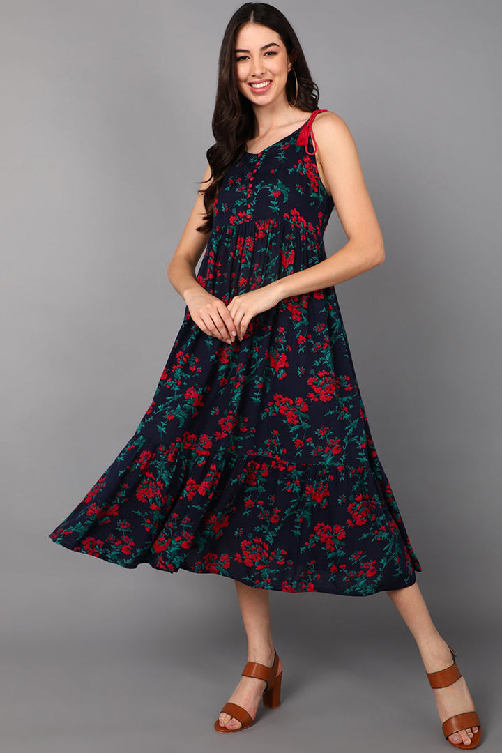 ZERESOUQ-Navy-Blue-Cotton-Midi-Dress-with-Red-and-Green-Florals