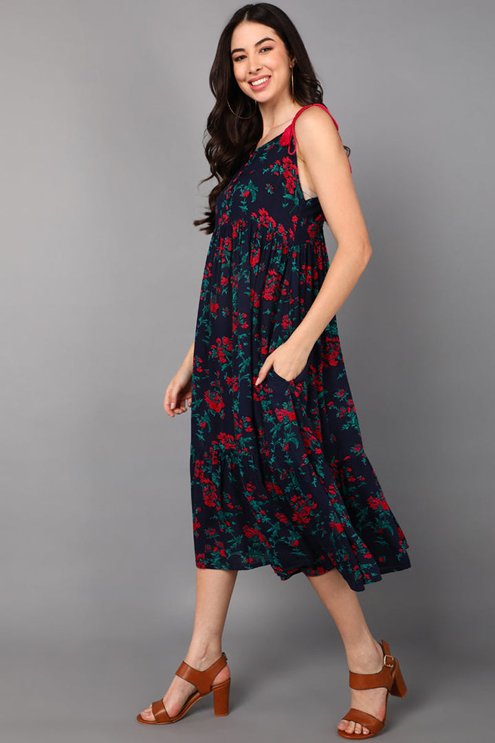 ZERESOUQ-Navy-Blue-Cotton-Midi-Dress-with-Red-and-Green-Florals