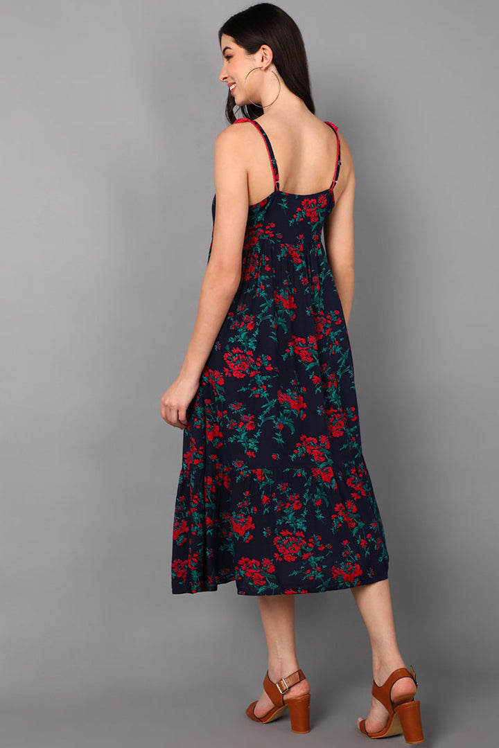 ZERESOUQ-Navy-Blue-Cotton-Midi-Dress-with-Red-and-Green-Florals