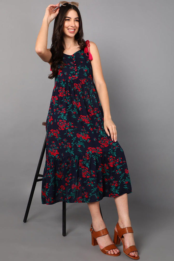 ZERESOUQ-Navy-Blue-Cotton-Midi-Dress-with-Red-and-Green-Florals