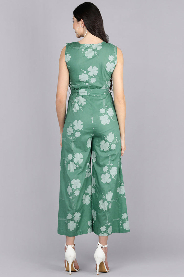ZERESOUQ-Green-Cotton-Printed-Jumpsuit-with-Grey-Clove-Leaf-Prints