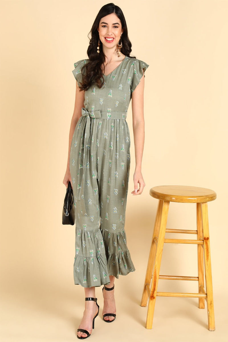 ZERESOUQ-Greyish-Taupe-Cotton-Tiered-Jumpsuit